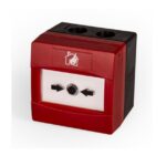 Pulsante manuale di allarme ripristinabile completo di modulo analogico indirizzato. Contenitore di colore rosso. Per uso esterno (IP67). 240 indirizzi. Completo di isolatore di loop. Certificazione CPR EN54pt11.