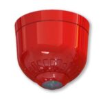 Inim - Segnalatore ottico convenzionale, con base basso profilo. Contenitore termoplastico rosso per installazione a soffitto. Certificazione CPR EN54pt23 LPCB.