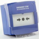 Inim - Pulsante manuale di alllarme per sistemi di spegnimento, colore BLU (STOP SCARICA). Certificazione EN12094-3. Uso interno.