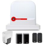 Kit per l’automazione di un cancello scorrevole fino a 600 kg. Motoriduttore elettromeccanico irreversibile, 24 Vdc, veloce, con centrale e ricevente incorporata.