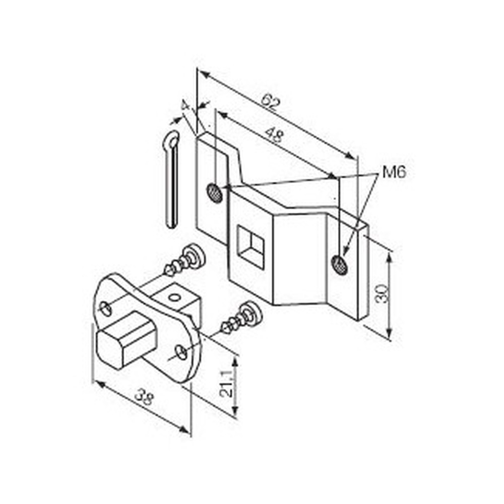 523.10012/M6 Perno quadro 10 mm + staffa con fori M6 - immagine 1