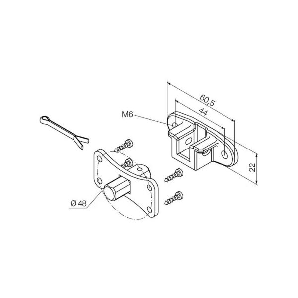 Perno quadro 10 mm + staffa a sella, con fori M6 a interasse 44 mm (per motori con finecorsa programmati in modalità manuale)