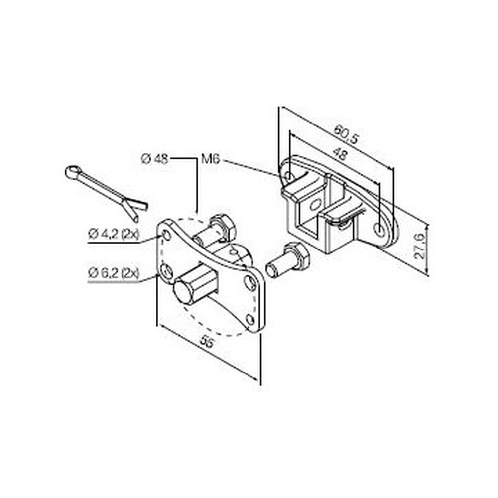 525.10058 Perno quadro 10 mm + staffa a sella, con fori M6 a interasse 48 mm (max 30 Nm) - immagine 1