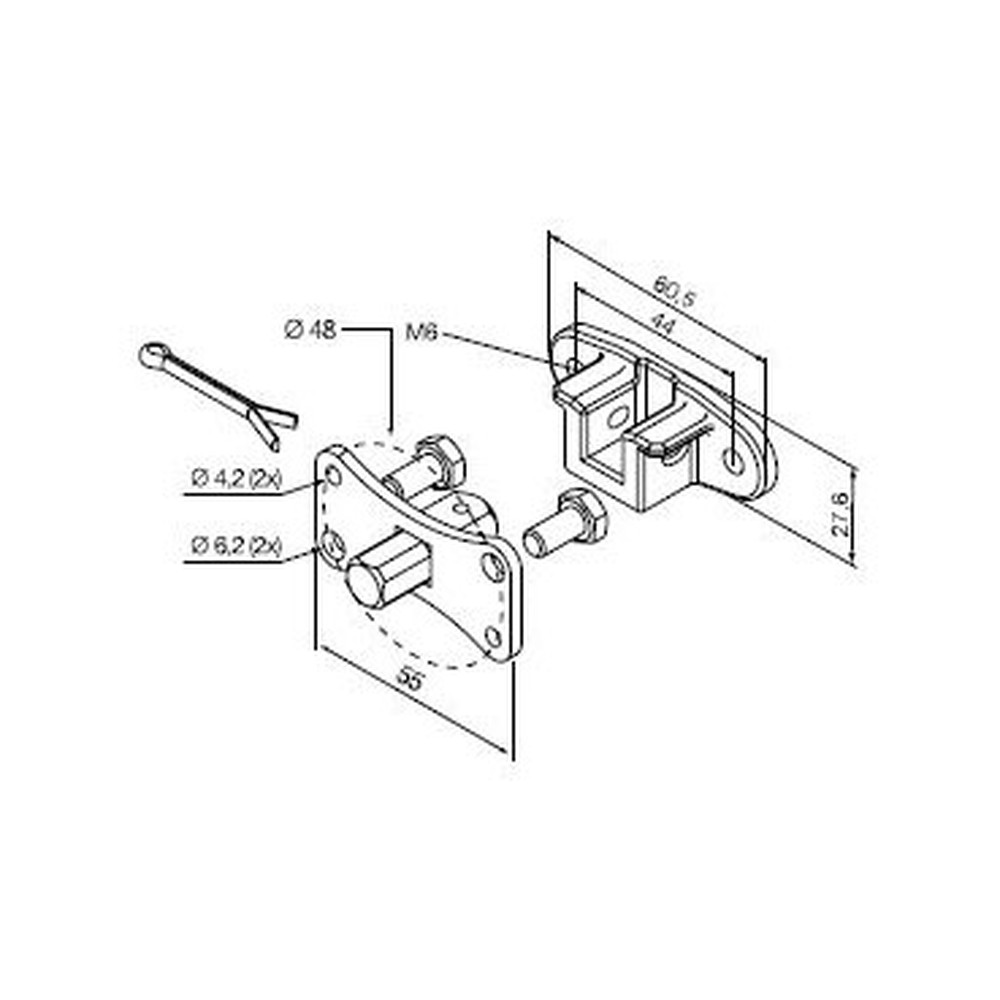 525.10059 Perno quadro 10 mm + staffa a sella, con fori M6 a interasse 44 mm (max 30 Nm) - immagine 1