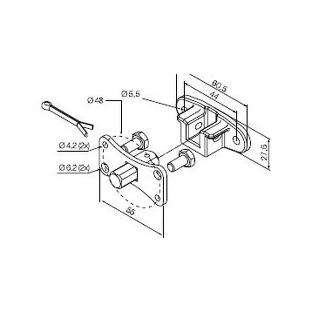525.10064 Perno quadro 10 mm + staffa, con fori a interasse 44 mm (max 30 Nm) - immagine 1