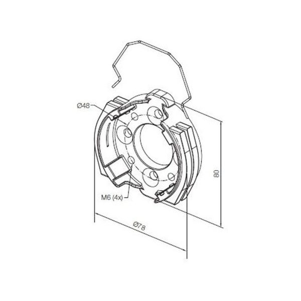 Supporto in alluminio con 4 fori M6 e 4 sedi per viti testa svasata da M6