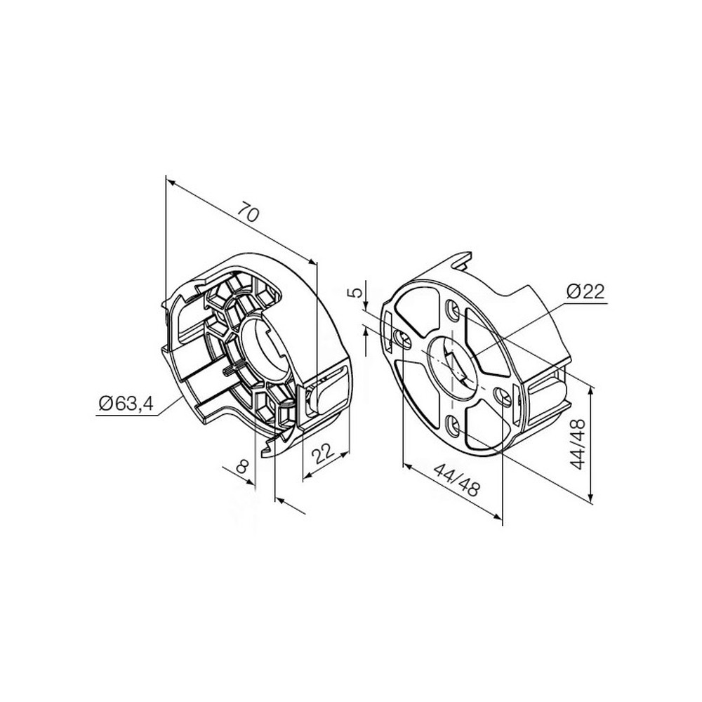 535.10013 Supporto compatto in plastica, ad esagono incassato a interasse 44/48 mm - immagine 1