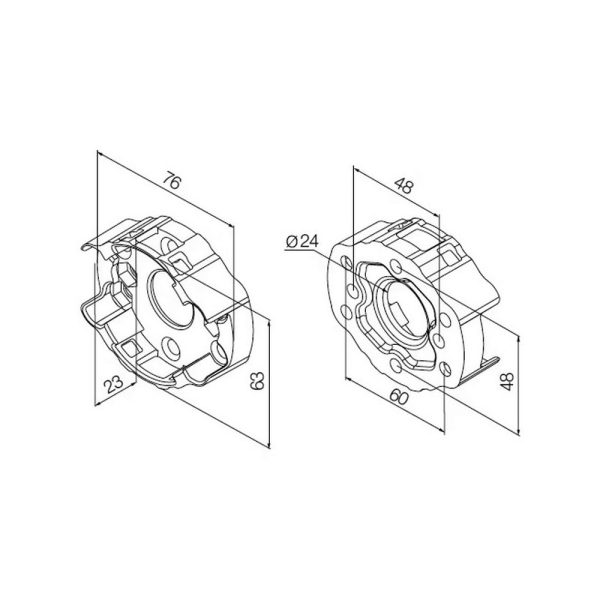 Supporto compatto in alluminio, con 2 fori interasse 48 e 60 mm