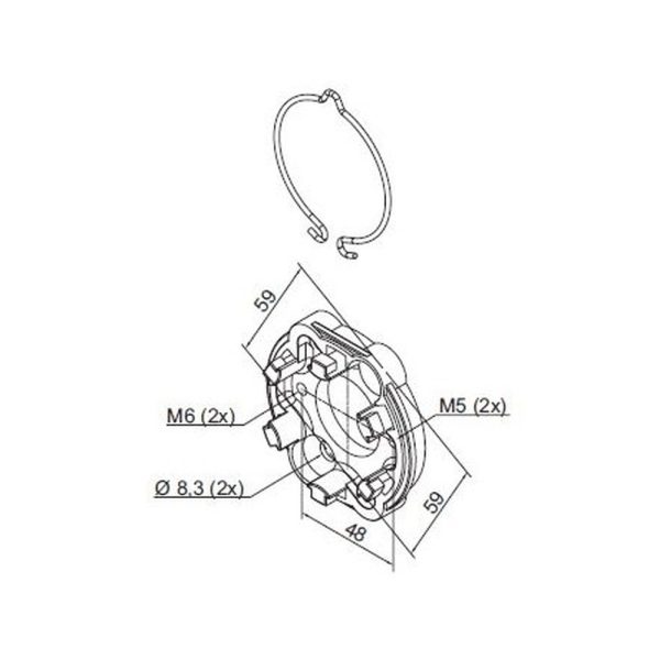 Compact support aluminum with spring ERA M SH with holes  48 mm (M6) and 4 holes  60 mm (M8 e 8.3)