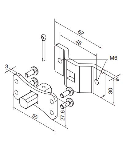 625.10012/M6AX Perno quadro 10 mm + staffa con fori M6 - immagine 1