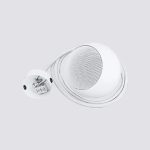 Diffusore a sfera pendente da soffitto per sistemi di evacuazione vocale.