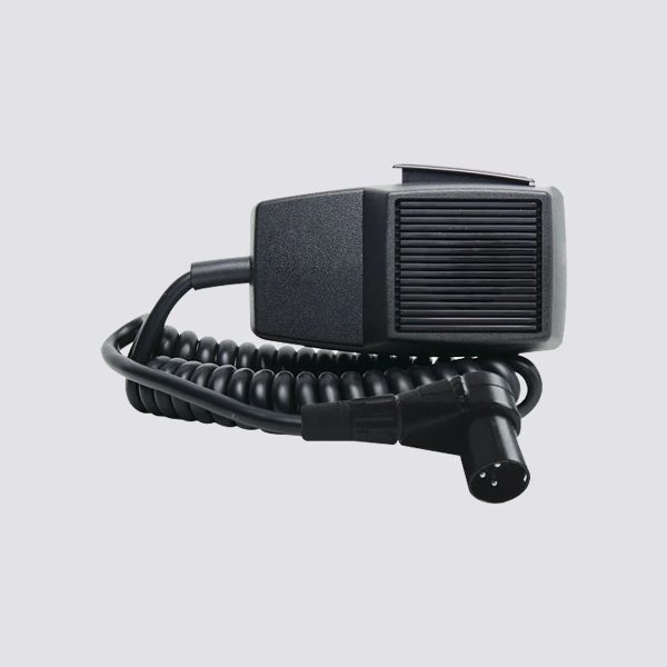 Microfono PTT per l’utilizzo sul pannello frontale o con basi microfoniche di emergenza IPGExx. Connettore XLR 90°.
