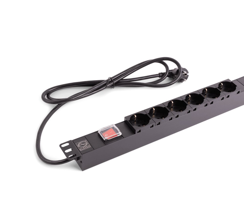 OC-PWR-485000-06 ORCA - Canalina 1U - 19" con 6 shuko bipasso, int. luminoso 250V 16A nero - aletta rinforzata - immagine 1