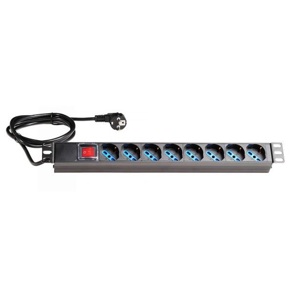 ORCA - Canalina alimentazione 1U/19" 6 prese universali 45° + interruttore luminoso