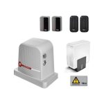 Kit per l’automazione di un cancello scorrevole fino a 600 kg. Motoriduttore elettromeccanico irreversibile, 24 Vdc, veloce, con centrale e ricevente incorporata.