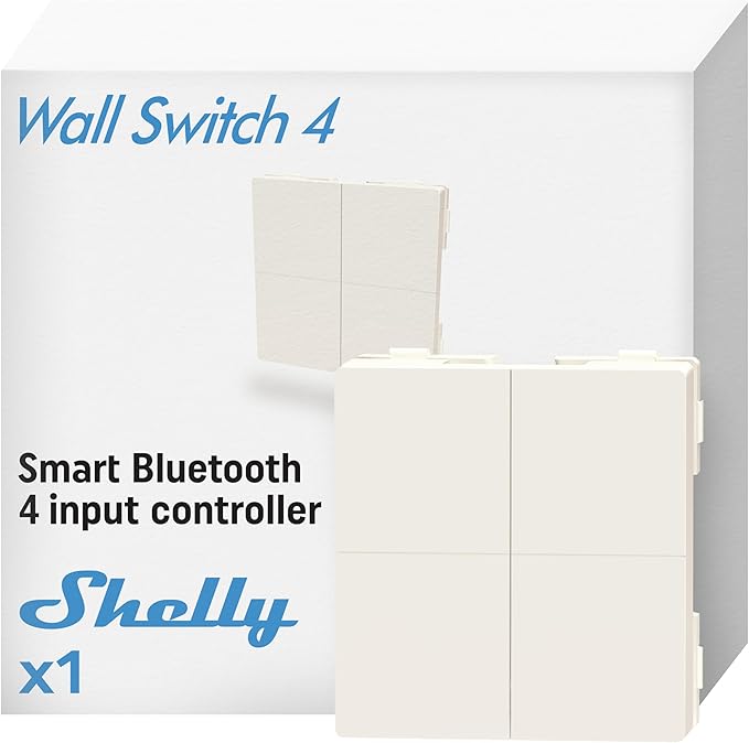 SH-BWS4 Shelly BLU Wall Switch 4 (Stand Alone) - Pulsante a muro Bluetooth 4 tasti. Colore bianco - immagine 1