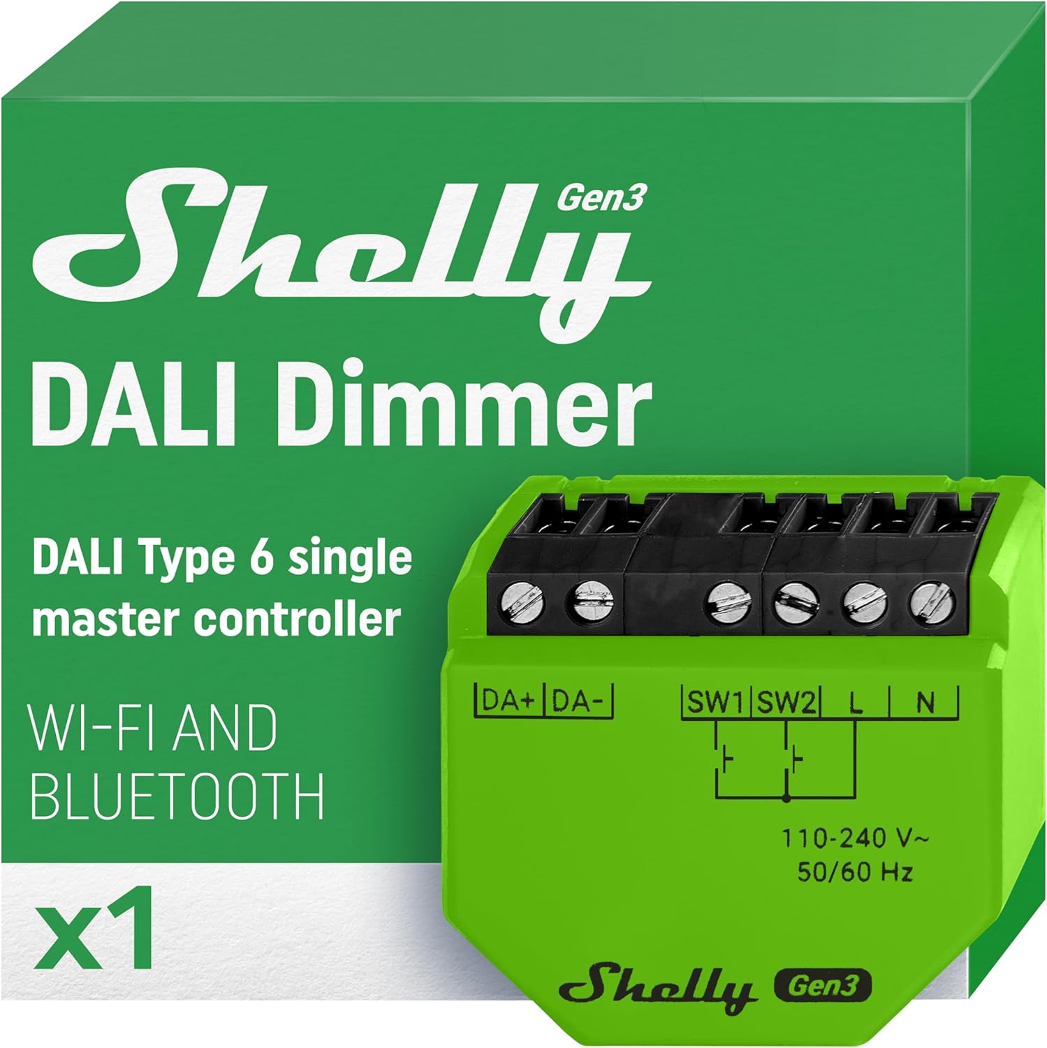 SH-DALIDIMG3 Shelly DALI Dimmer Gen3 WiFi/BT/Matter - Rete di Luci DALI - Master Controller. Colore verde - immagine 1
