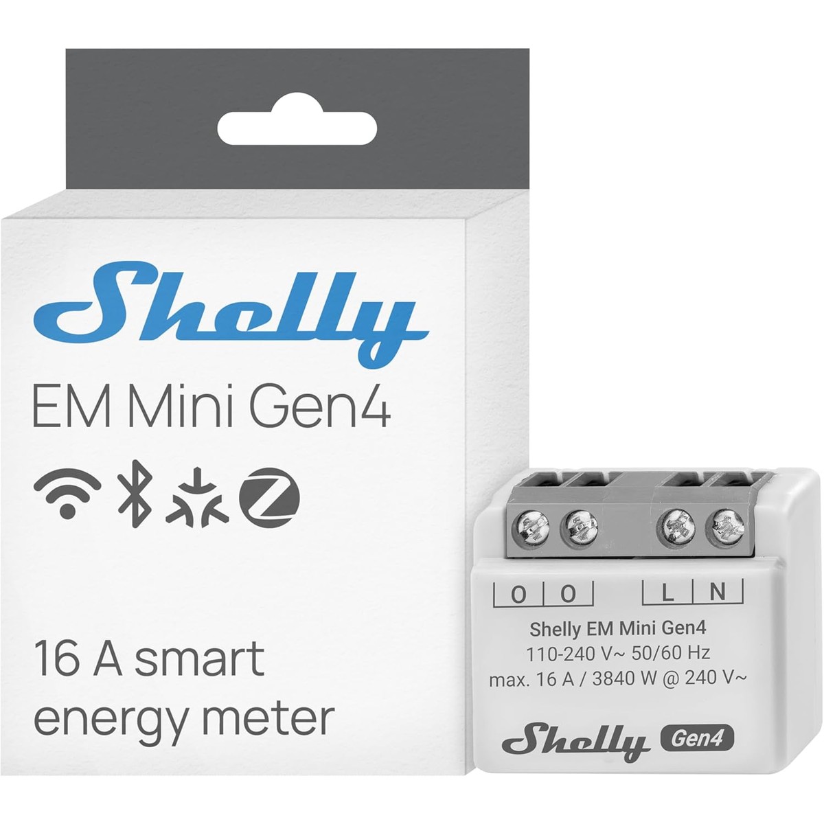 SH-EMMINIG4 Shelly EM Mini Gen4Misuratore di Energia Smart 16A | WI-Fi+Bluet+Zigbee+Matt. Colore grigio - immagine 1