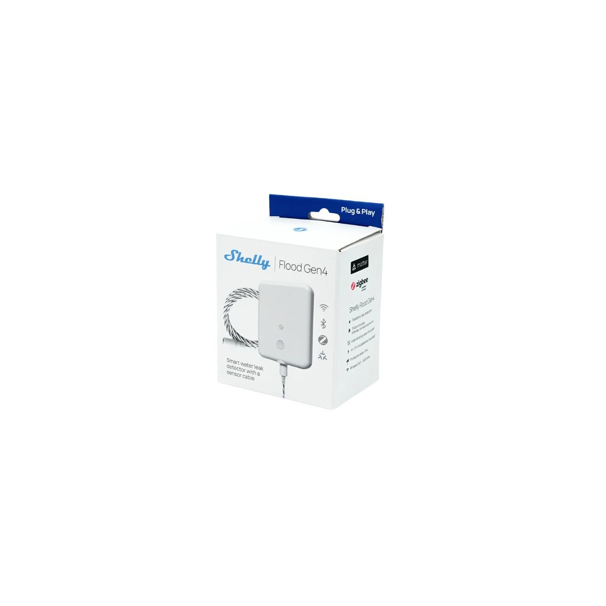 SH-FLOODG4 Shelly Flood Gen4 - Sensore allagamento Wi-Fi/ZIgbee/BT Gen4 + cavo 2m. Colore bianco - immagine 1
