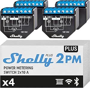 SH-PLUS2PM4P Shelly Plus 2PM - FOUR PACK Smart Relay Tapparelle 16A AC/DC WiFi + PM. Colore nero - immagine 1