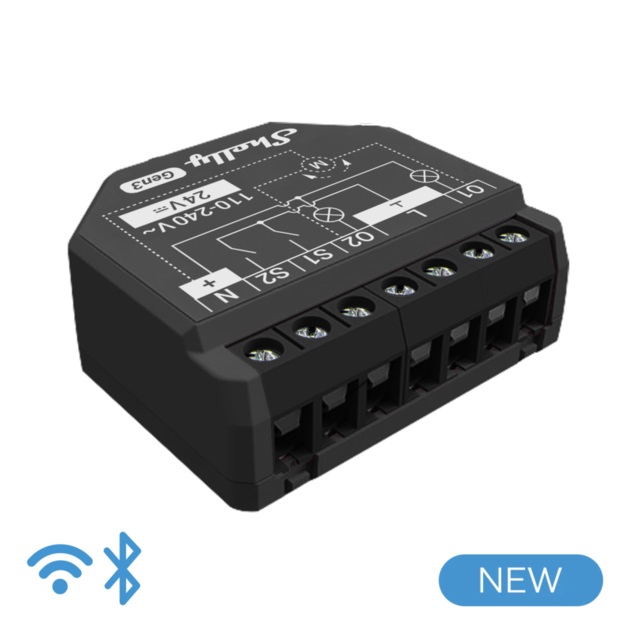 SH-PLUS2PMG3 Shelly Plus 2PM Gen3 - Smart Relay Tapparelle 16A AC/DC WiFi/BT/Matter + PM. Colore nero - immagine 1