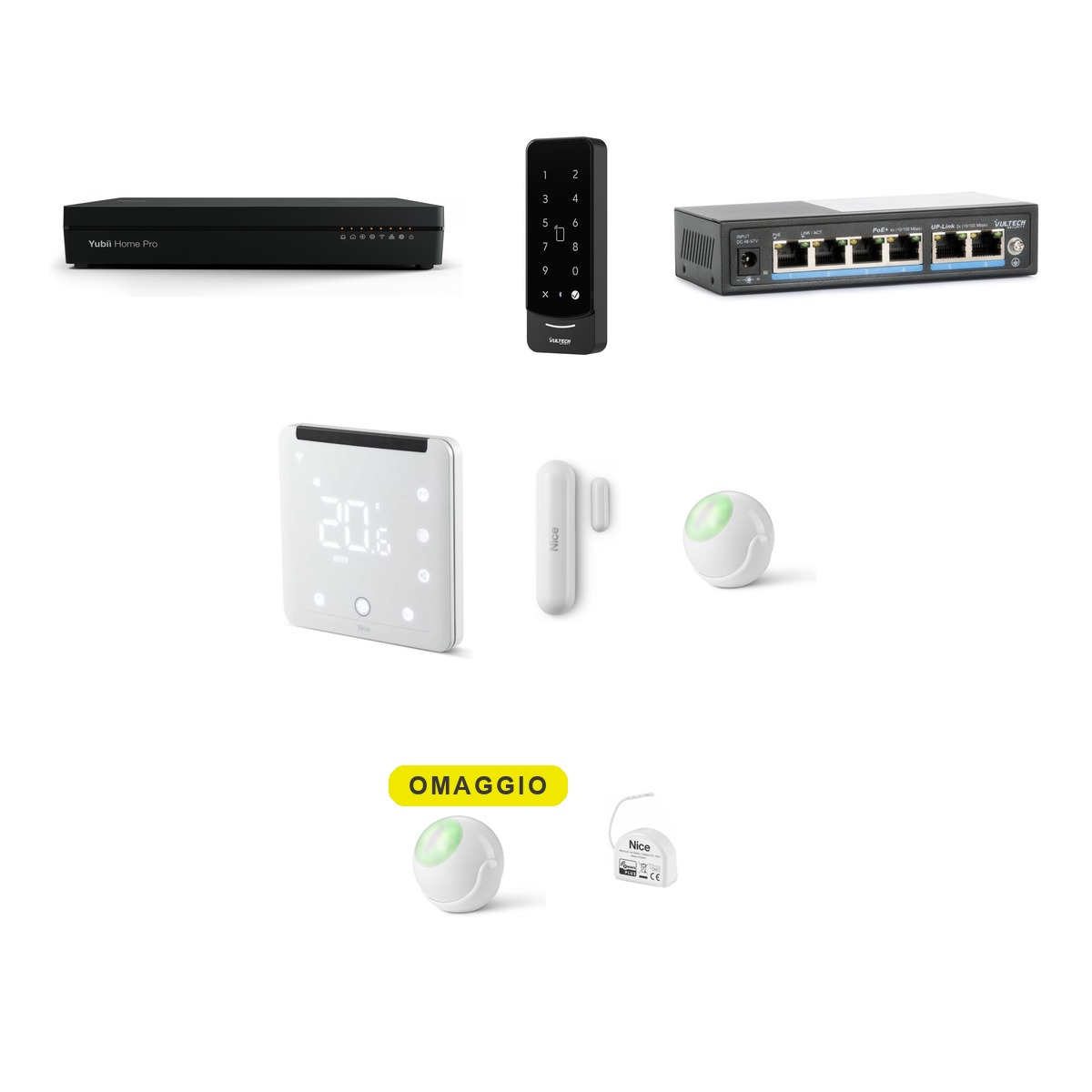 yhp-001klt-collage Pack B&B PRO Canale: Yubii Home Pro, tastierino accessi PoE e dispositivi Z-Wave per struttura ricettiva multi-camera - immagine 1